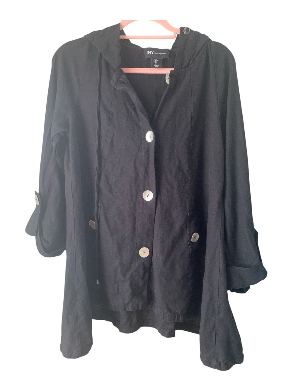 Women’s Black Linen Hooded Button-Front Jacket Jones New York Size Small - Picture 3 of 8